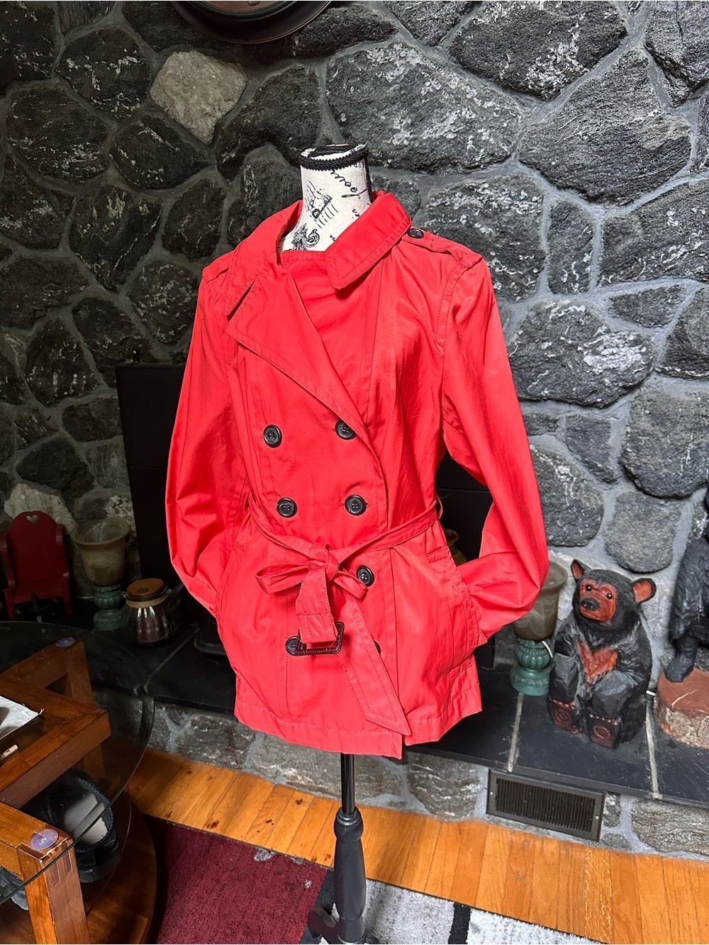 Beautiful coral color St. John’s Bay Double-Breasted Women’s Trench Coat
